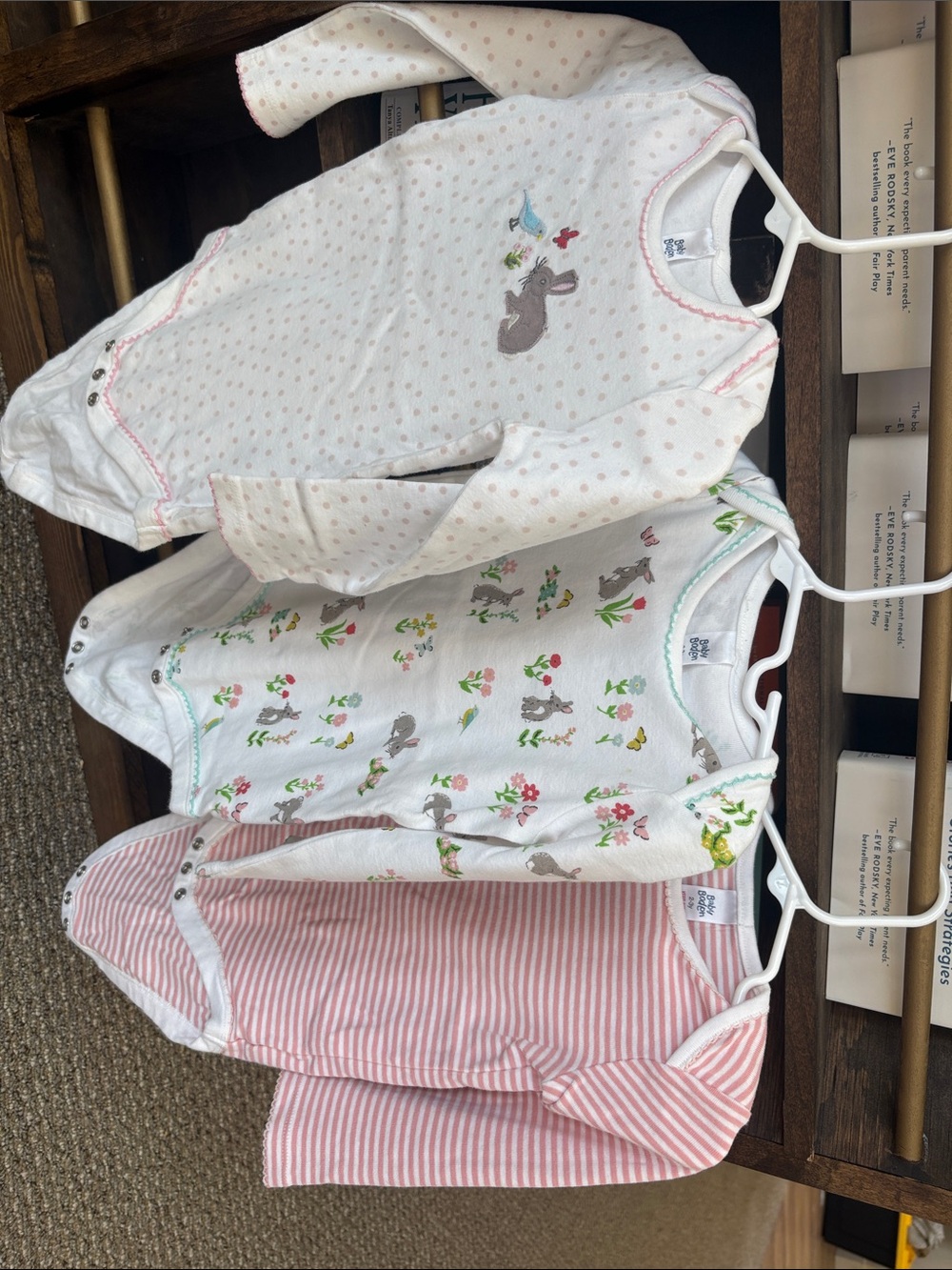 Baby Boden Pink & White Cotton Onesie Trio with Bunny and Floral Prints
